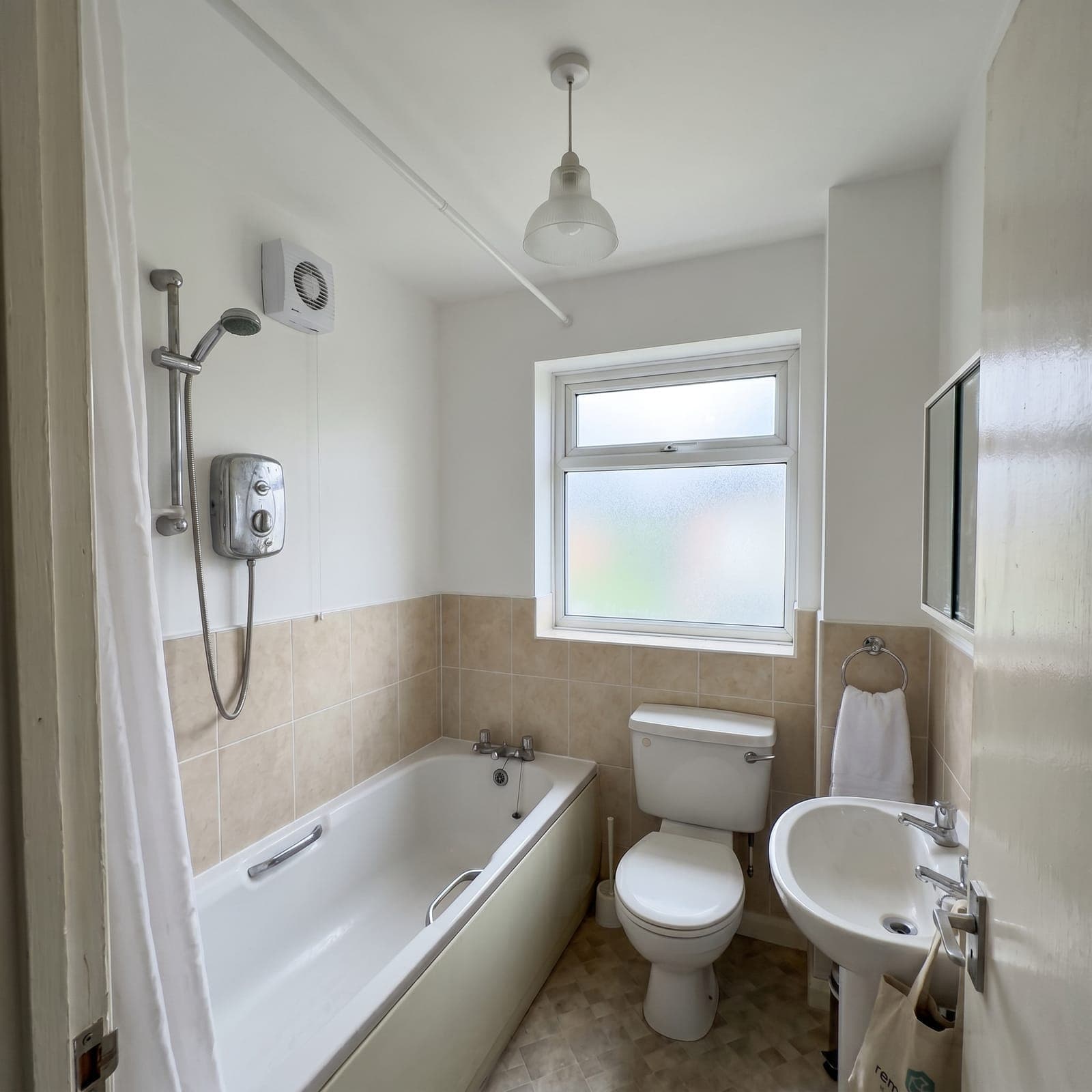 After mould removal - Croydon bathroom - severe mould, failed extractor replaced at the root cause, anti-mould finish.