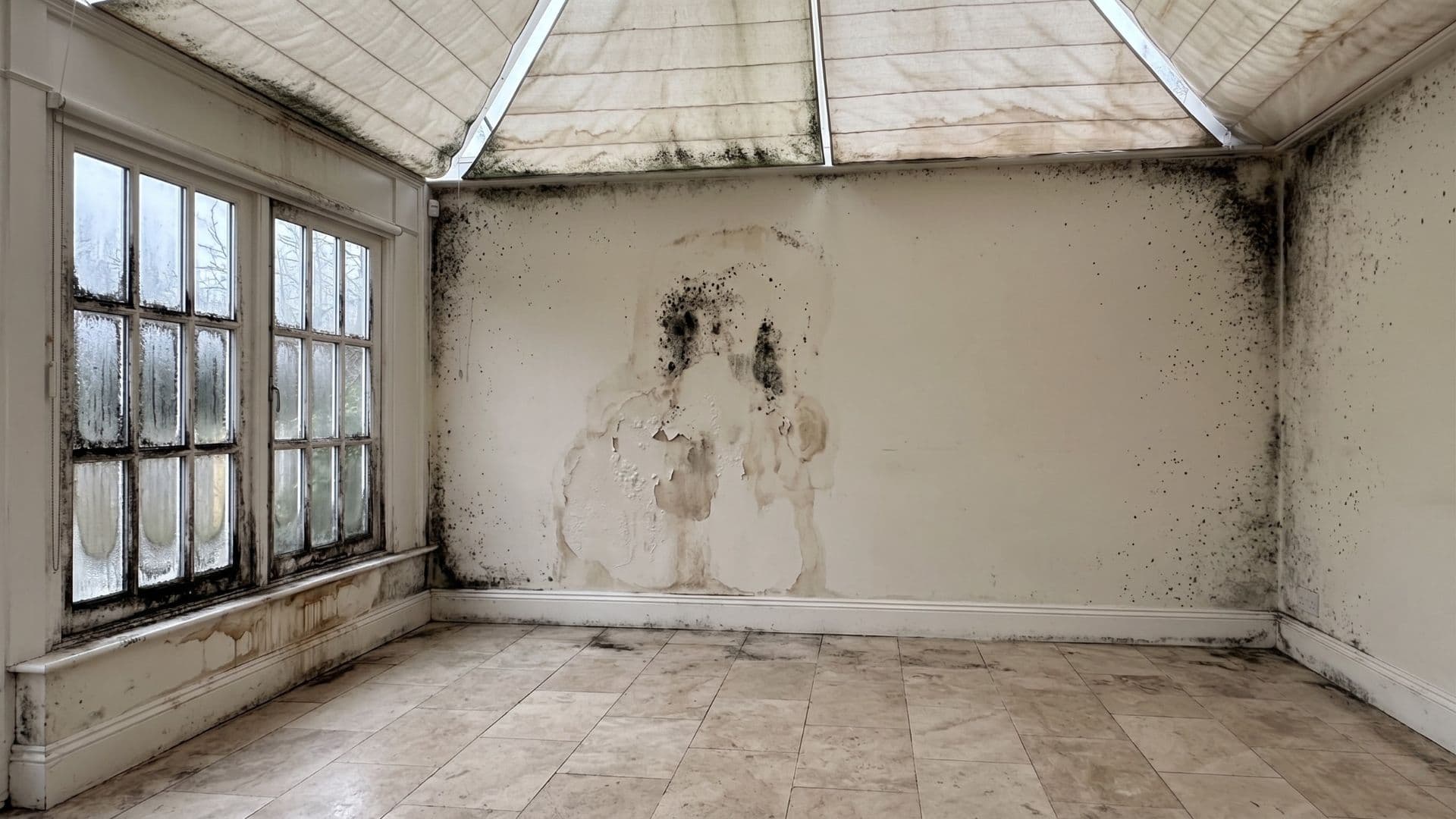 Before mould removal - Bedroom corner - condensation mould treated and the wall brought back to clean, sound plaster.