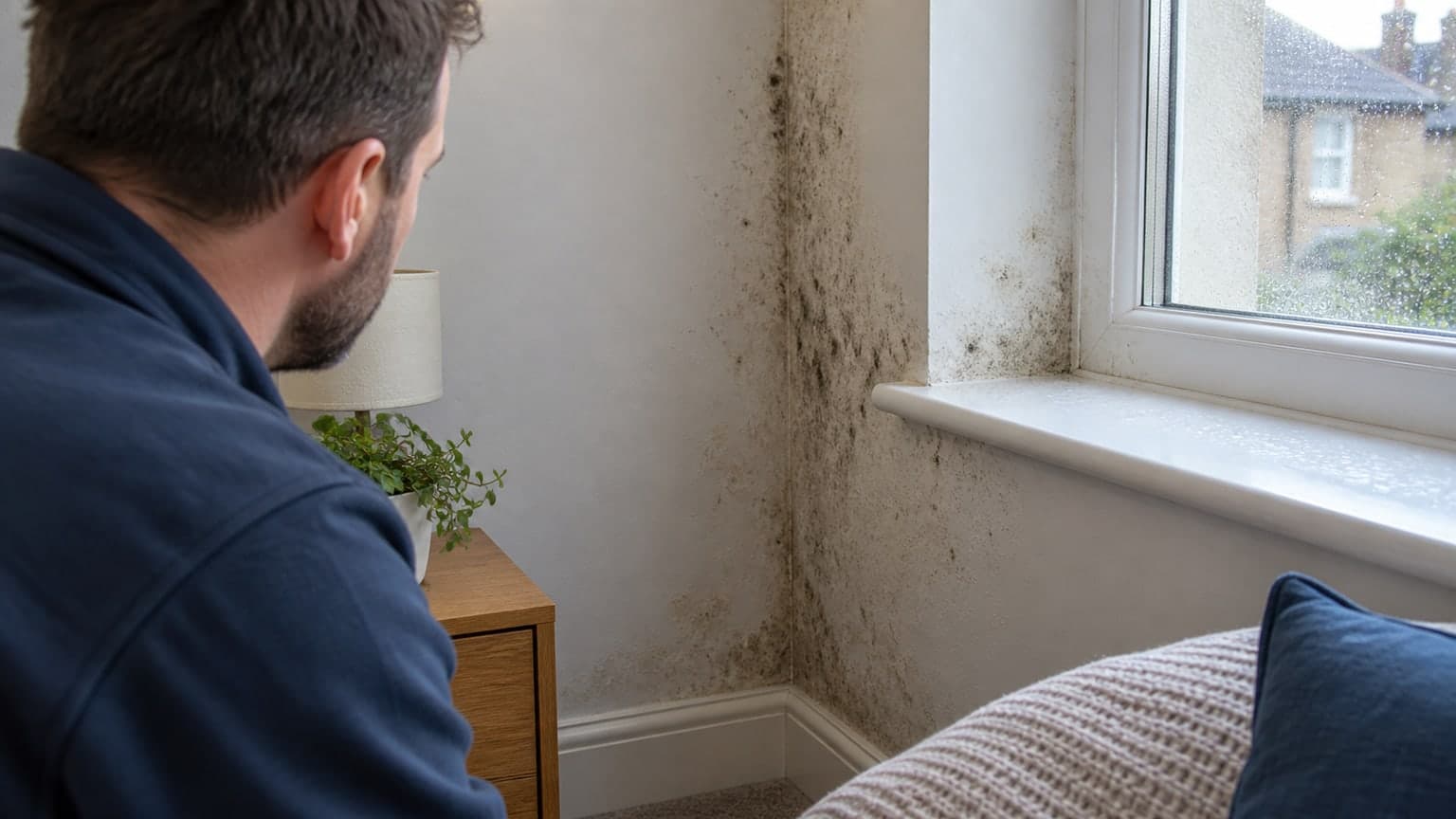 Dark spotting around a domestic window reveal